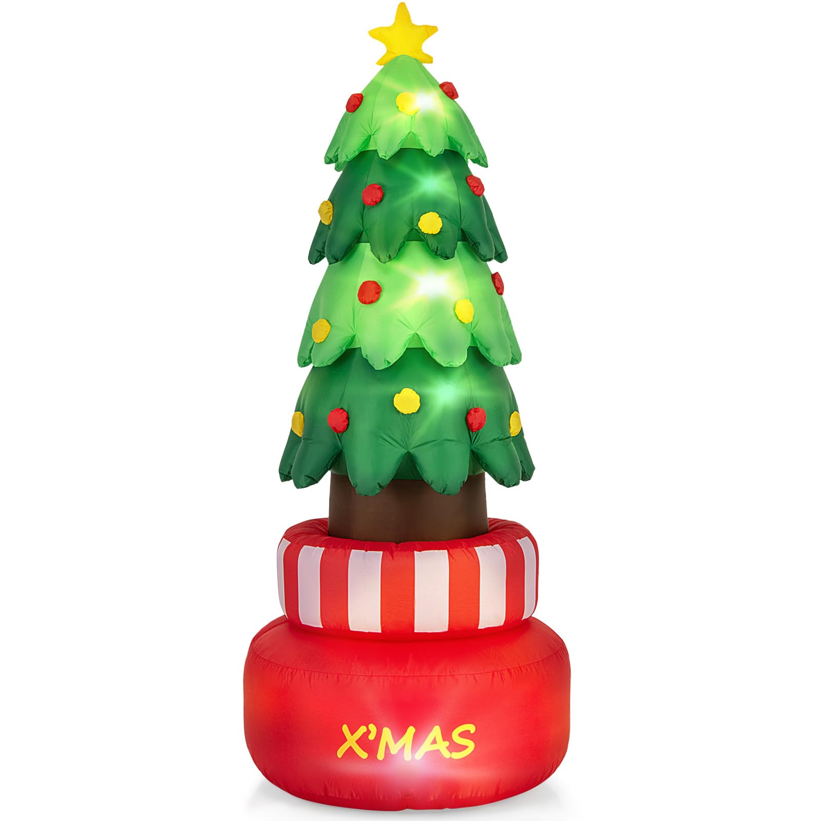 Tangkula 8 FT Christmas Inflatables, Blow-up Rotating Xmas Tree with Built-in LED Lights
